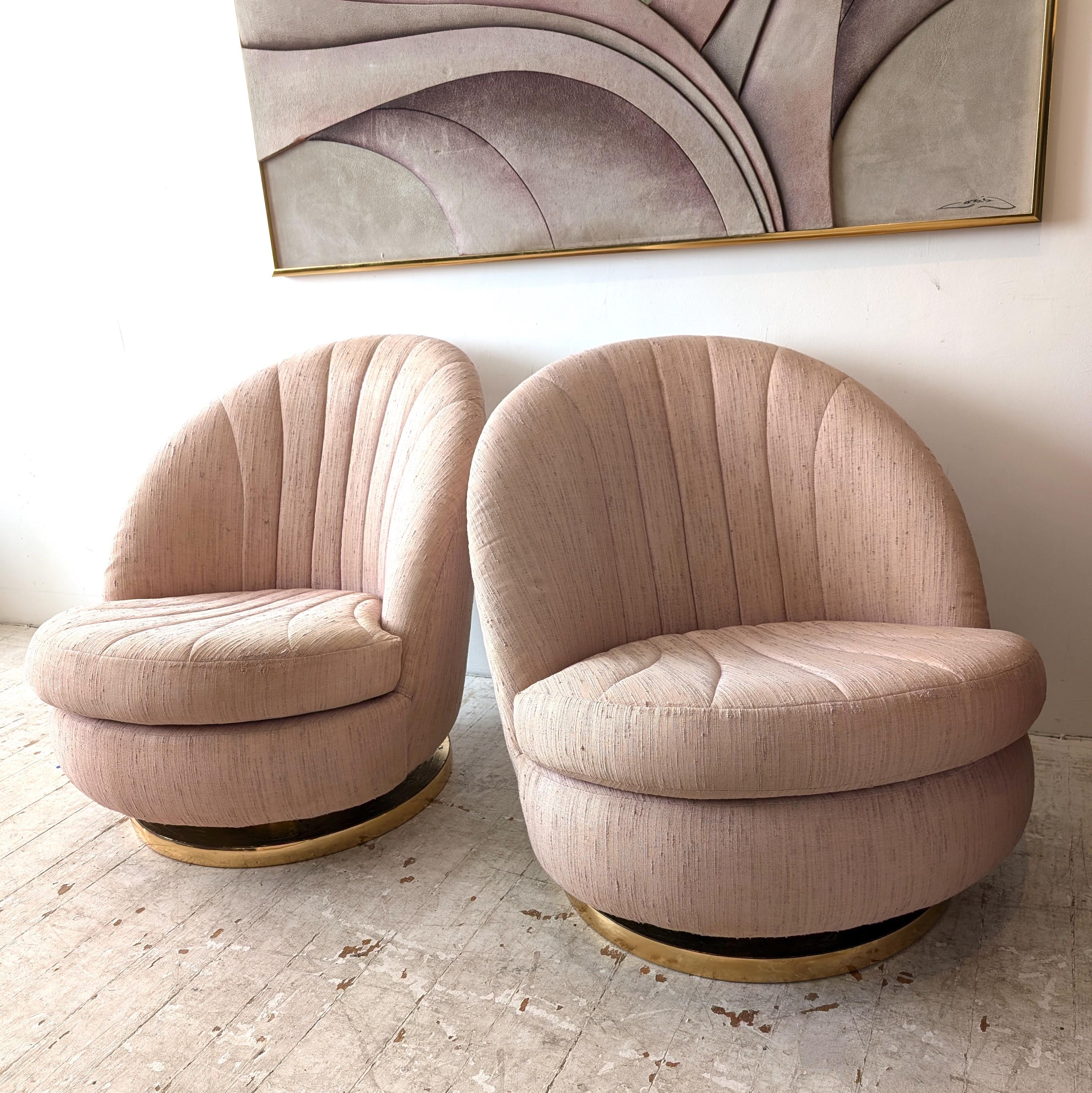 20th Century Vintage 1970s Milo Baughman Thayer Coggin pink swivel lounge chairs- 2 available
