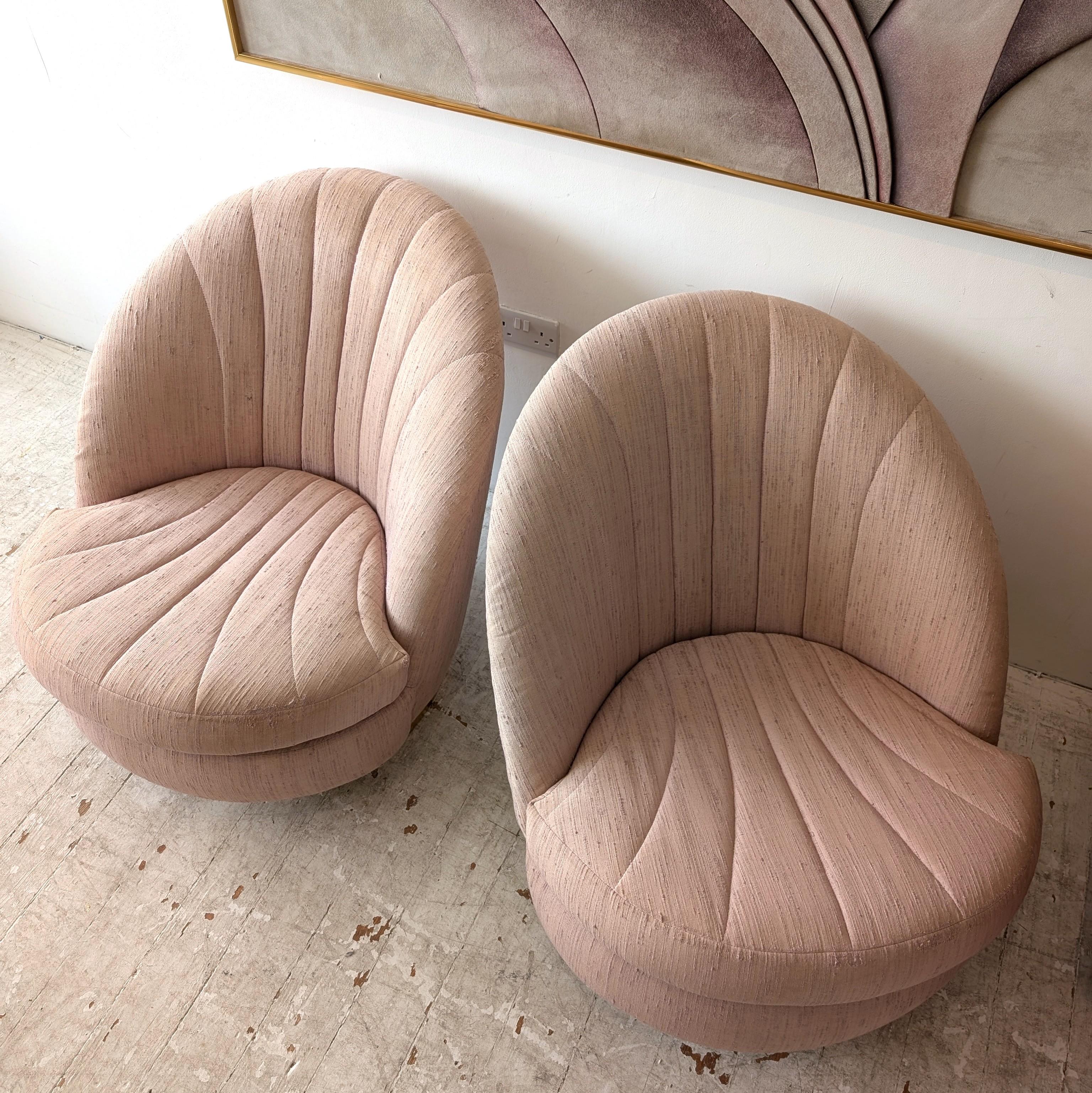 Metal Vintage 1970s Milo Baughman Thayer Coggin pink swivel lounge chairs- 2 available