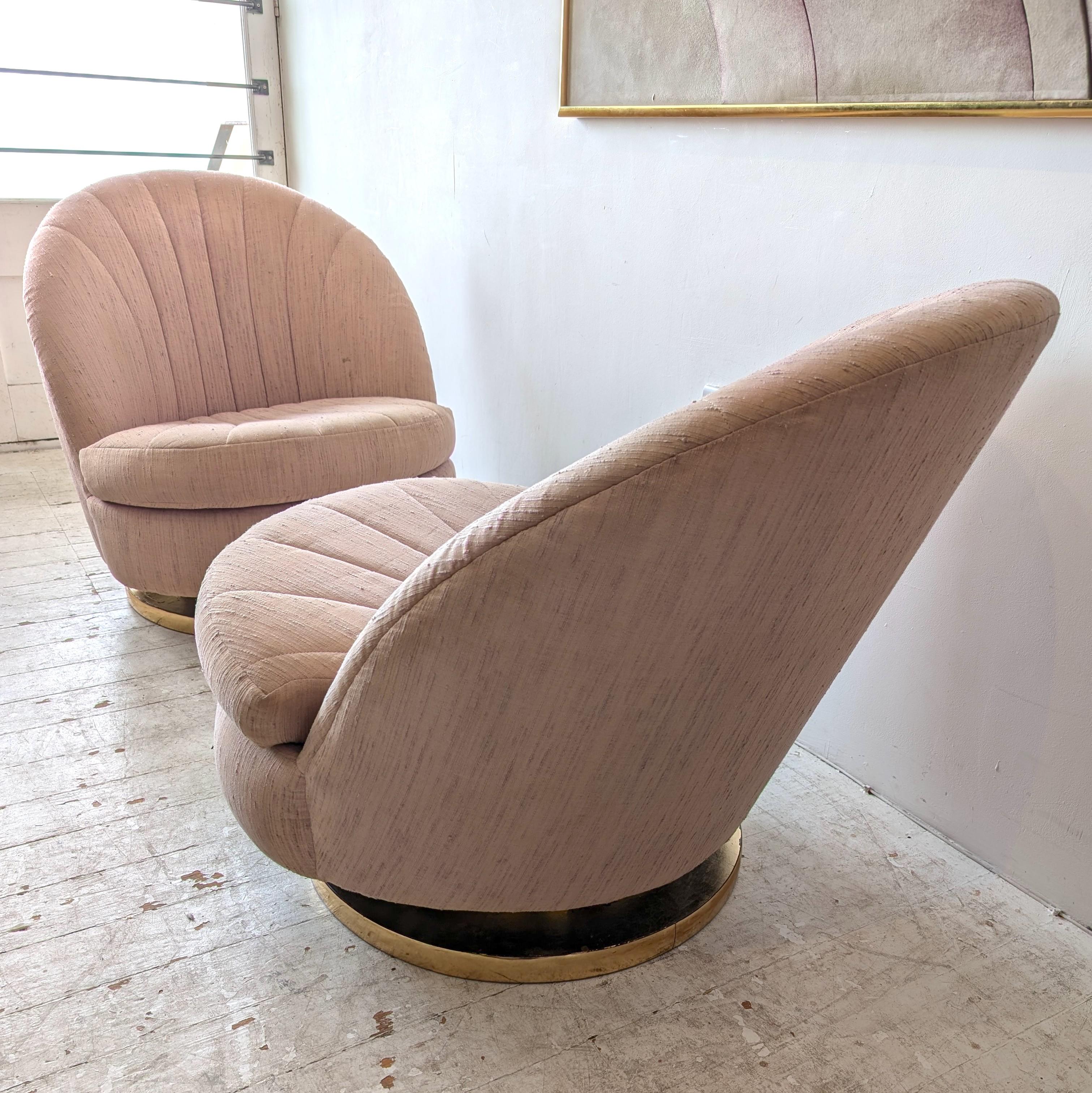 Vintage 1970s Milo Baughman Thayer Coggin pink swivel lounge chairs- 2 available 1