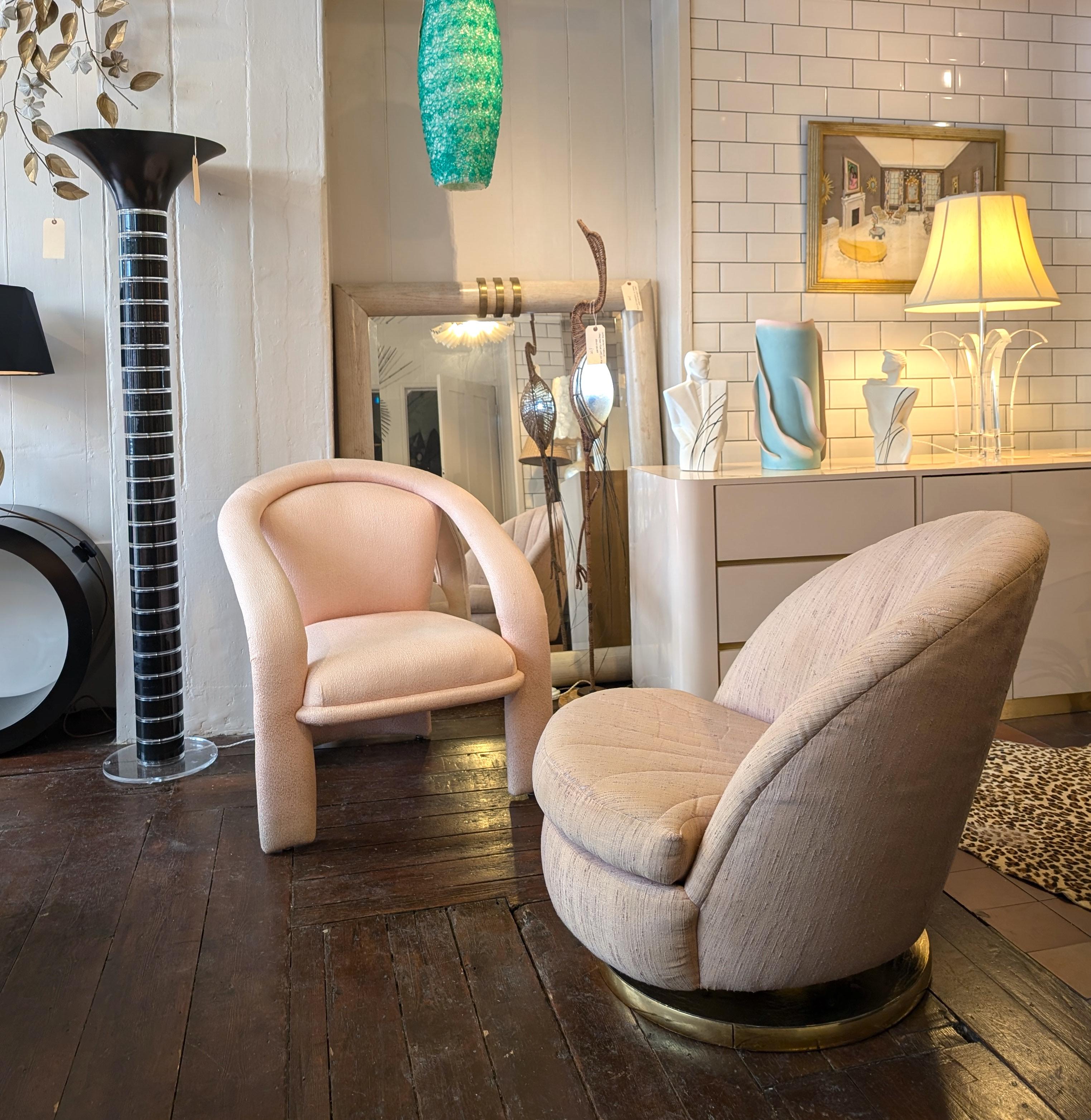 Vintage 1970s Milo Baughman Thayer Coggin pink swivel lounge chairs- 2 available 2