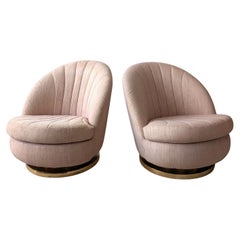 Vintage 1970s Milo Baughman Thayer Coggin pink swivel lounge chairs- 2 available