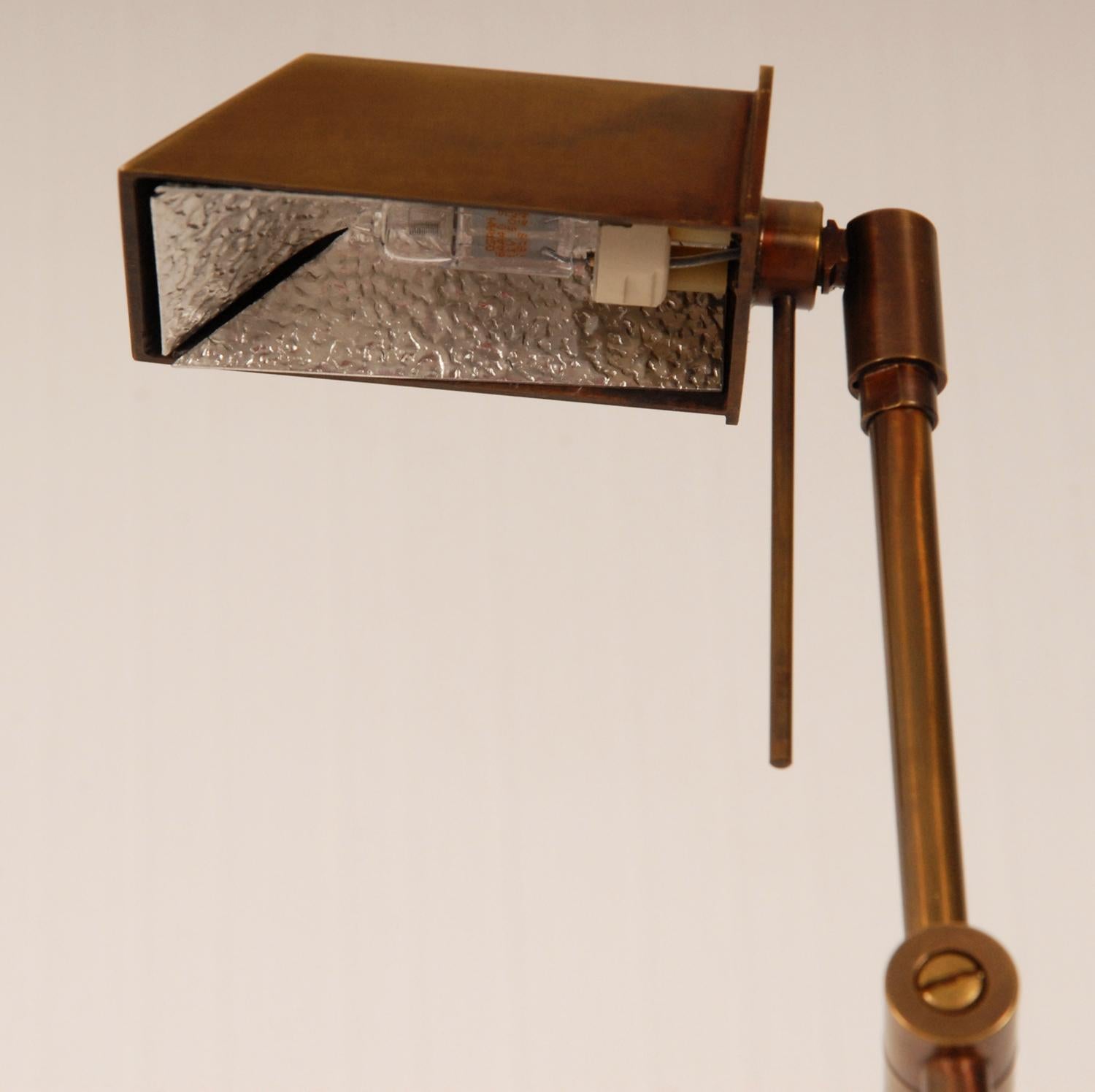 Vintage 1970s Minimalist Solid Brass Bankers Pharmacy Halogen Reading Floor Lamp 3
