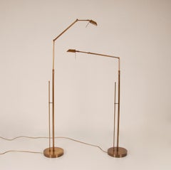 Vintage 1970s Minimalist Solid Brass Bankers Pharmacy Halogen Reading Floor Lamp