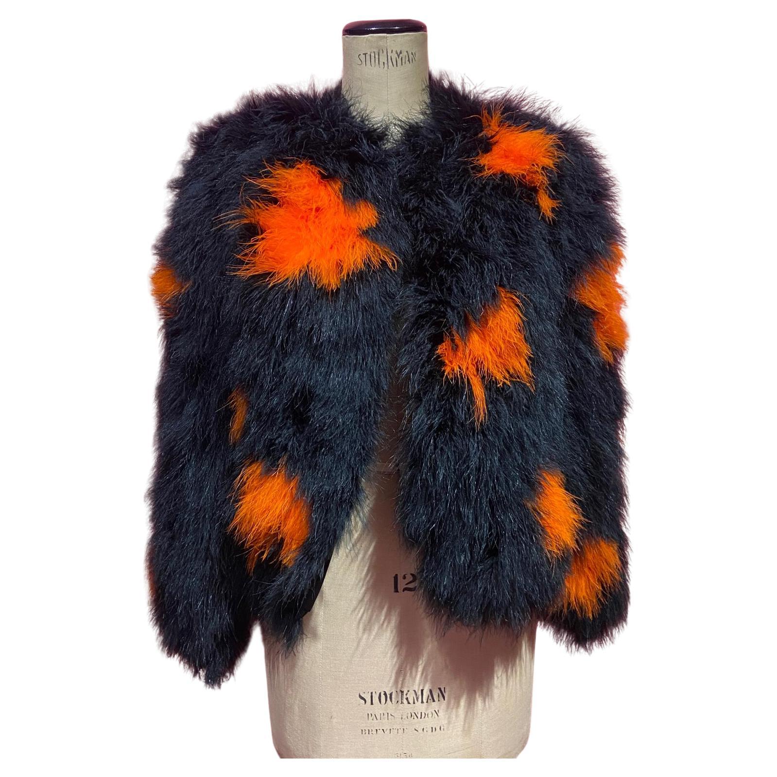 Vintage 1970's Miss Dior by Christian Dior Black/Orange Maribou Feather Jacket For Sale