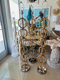 Vintage 1970s Modern Italian Bamboo & Chrome Floor Lamp Newly Wired