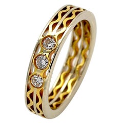 18K Two-Tone Gold and Diamond Layered Design Band Ring