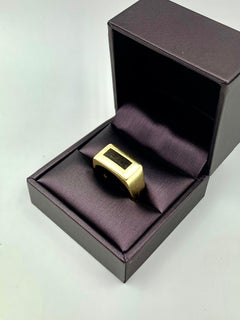 Vintage 1970's Modernist Heavy Solid 18K Gold and Wood Signet Ring