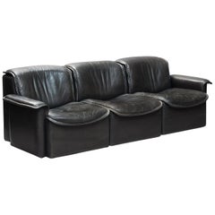 Vintage 1970s Modular De Sede DS 12 Black Leather Modular Sofa