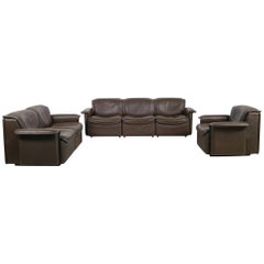 Vintage 1970s Modular De Sede DS 12 Brown Leather Sofa Set & Chair Seating Group