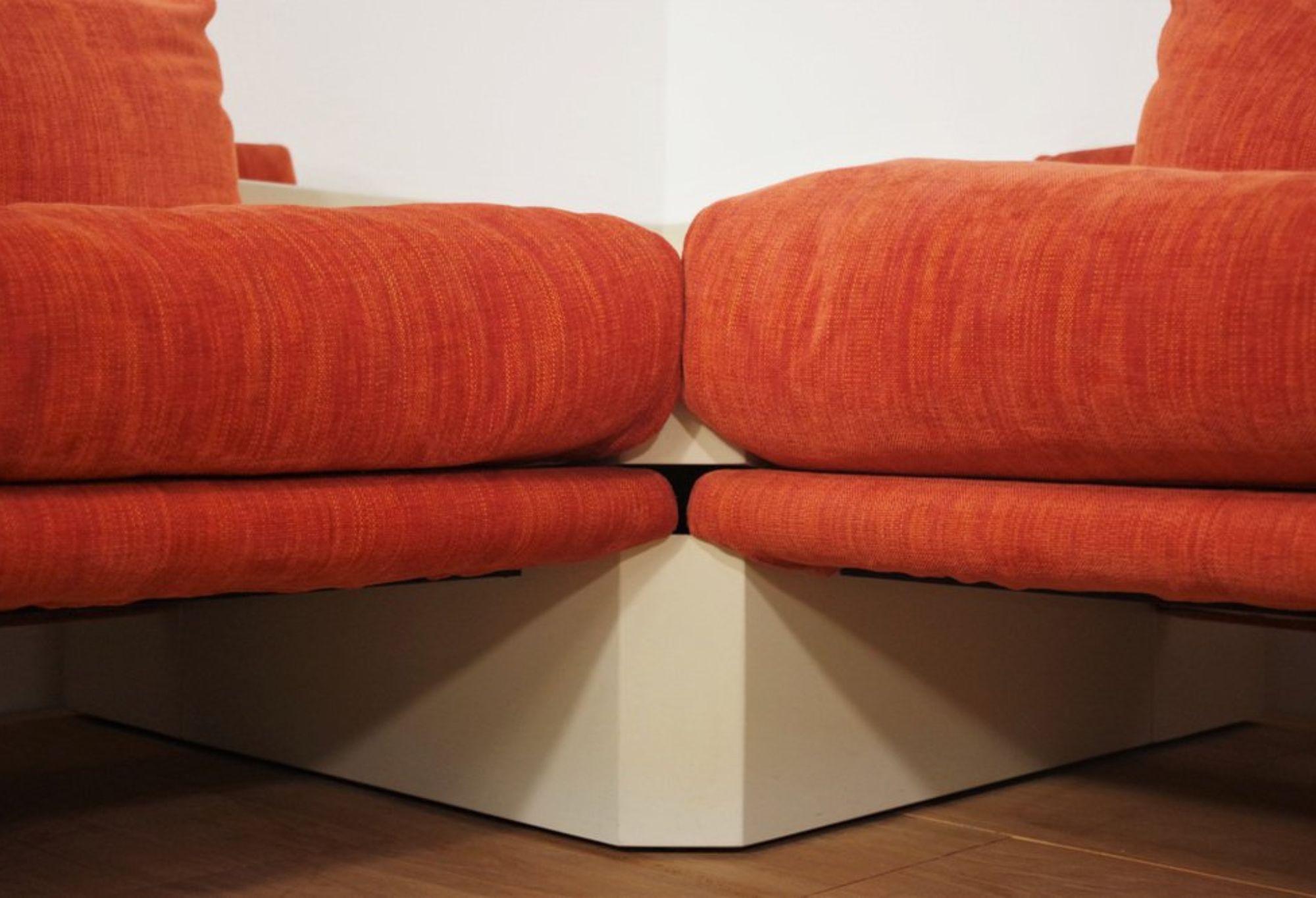 Italian Vintage 1970s Modular Sofa - White Lacquered Frame & Orange Fabric For Sale