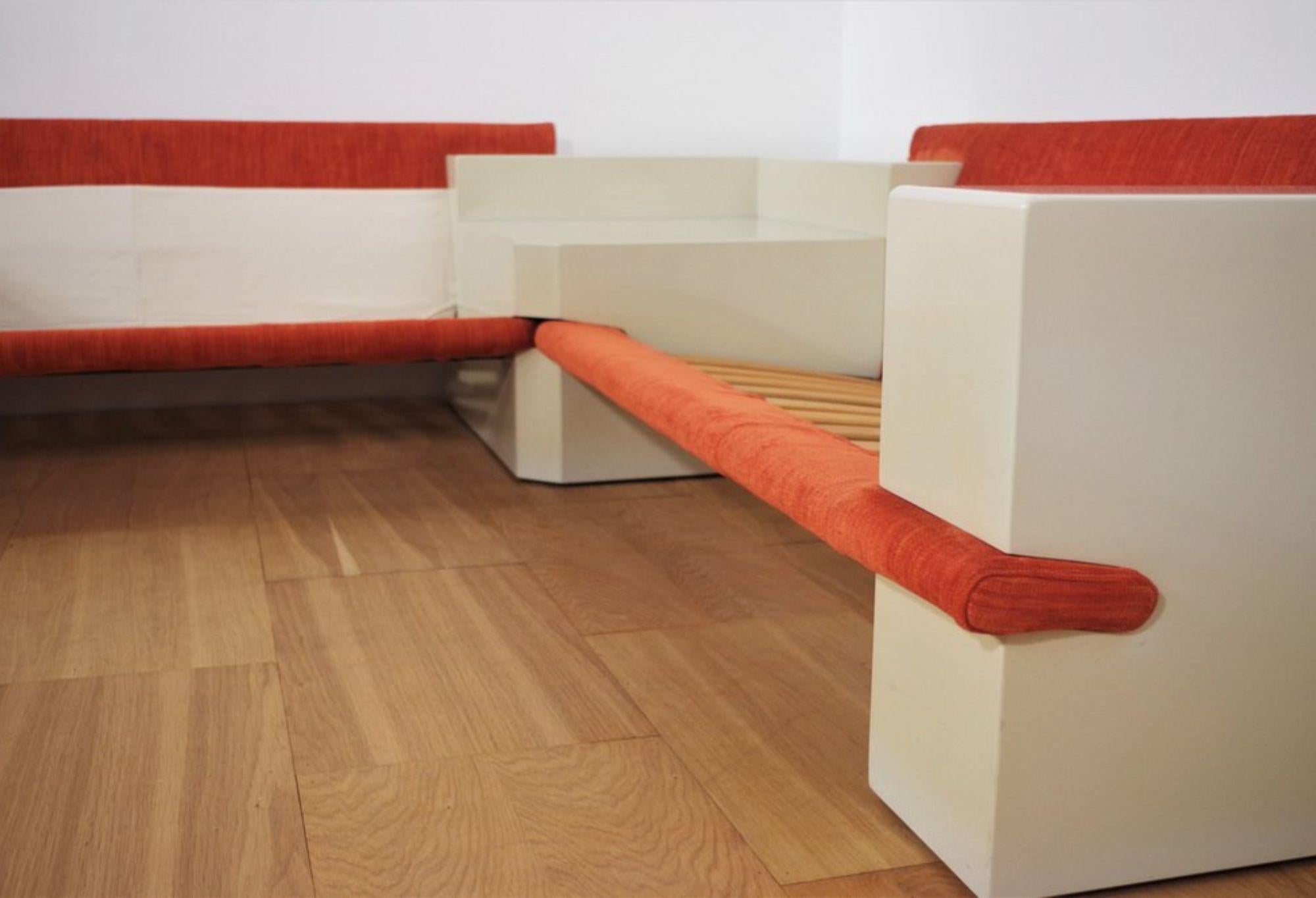 Late 20th Century Vintage 1970s Modular Sofa - White Lacquered Frame & Orange Fabric For Sale