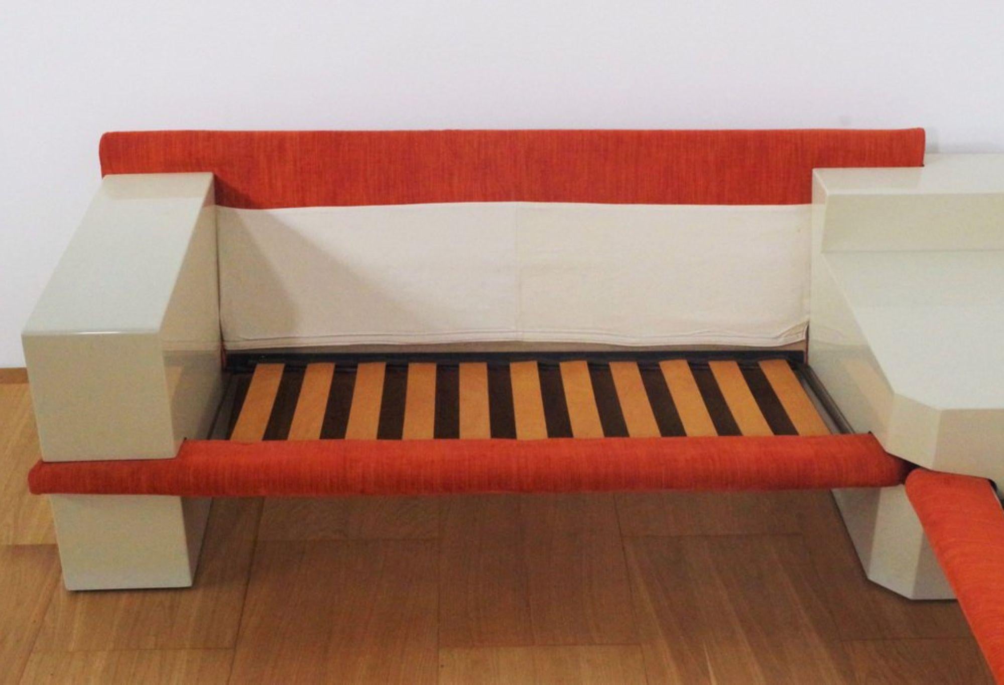 Plastic Vintage 1970s Modular Sofa - White Lacquered Frame & Orange Fabric For Sale