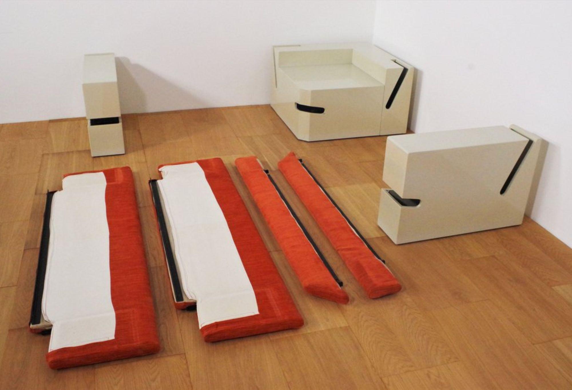 Vintage 1970s Modular Sofa - White Lacquered Frame & Orange Fabric For Sale 1
