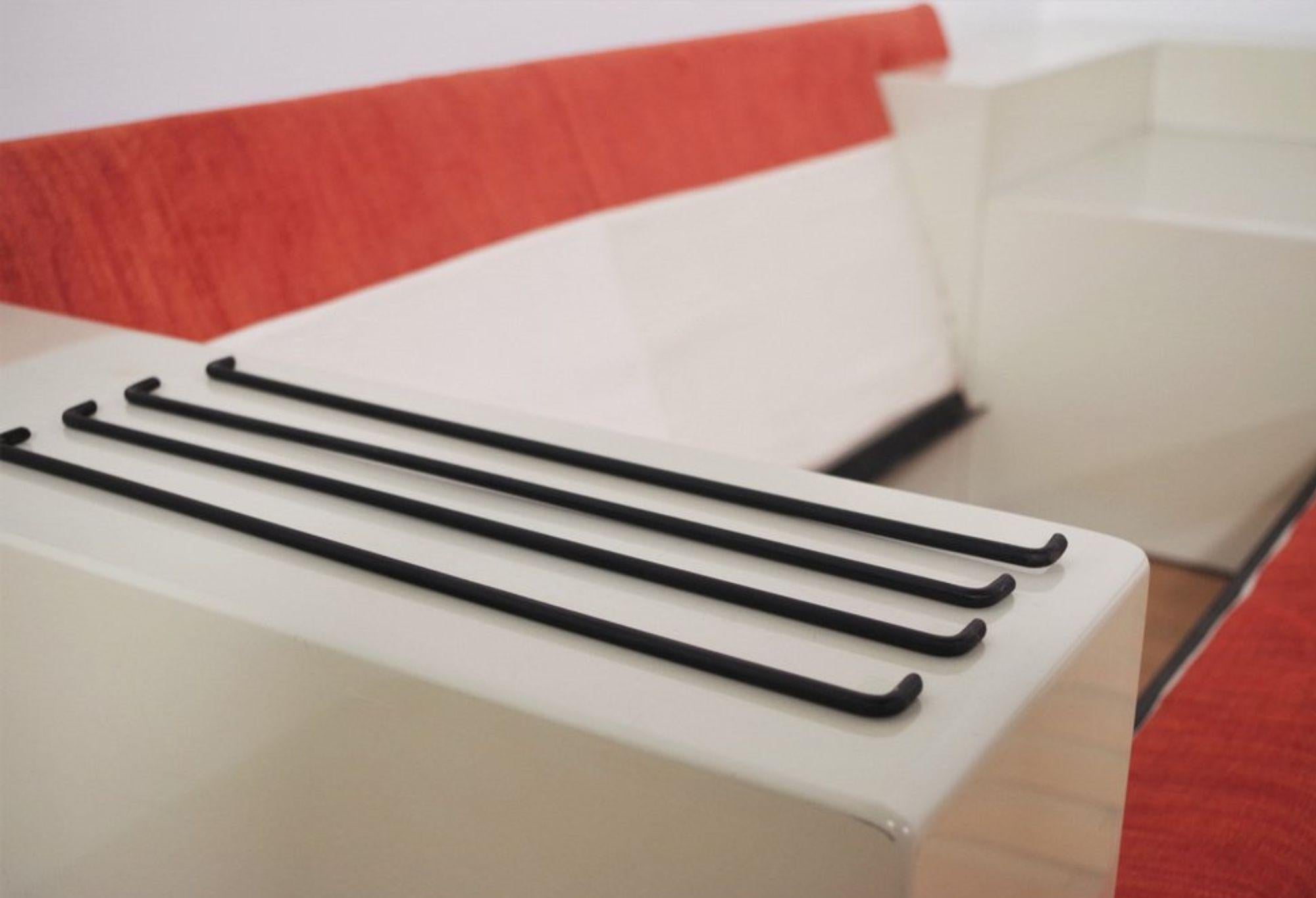 Vintage 1970s Modular Sofa - White Lacquered Frame & Orange Fabric For Sale 3