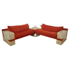 Vintage 1970s Modular Sofa - White Lacquered Frame & Orange Fabric