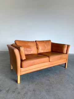 Vintage 1970's Mogens Hansen Cognac Leather Loveseat