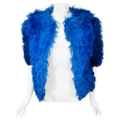 Vintage 1970's Monsieur of Paris Sapphire Blue Mongolian Curly-Fur Bolero Jacket