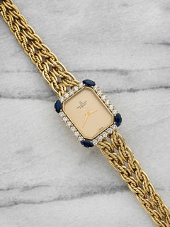 Vintage 1970s Montre Royale Ladies 18K YG Diamond & Sapphire Bezel Quartz 22mm