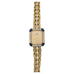 Vintage 1970s Montre Royale Ladies 18K YG Diamond & Sapphire Bezel Quartz 22mm