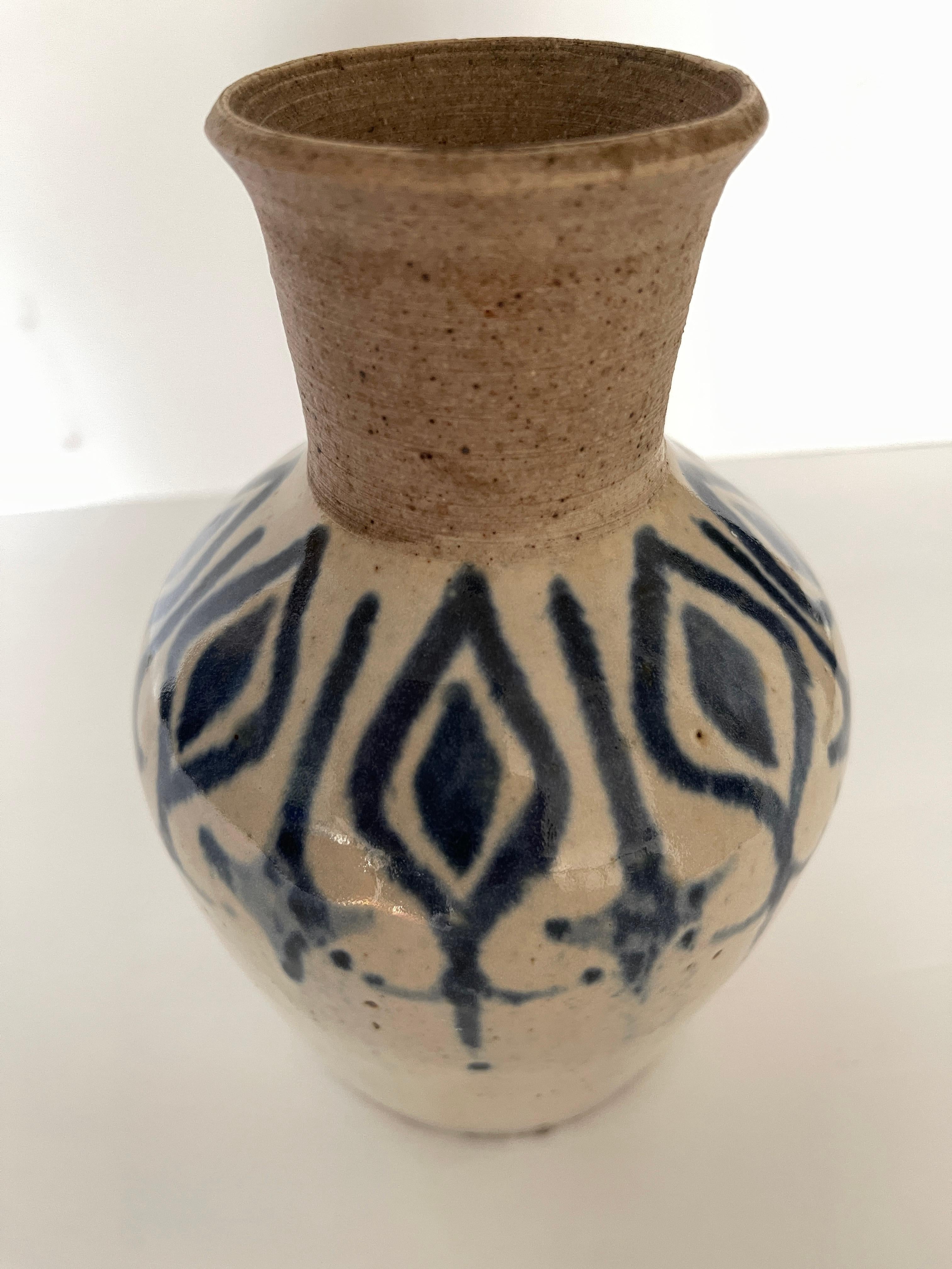Glazed Vintage 1970's Moorish Design Studio Pottery Vase For Sale