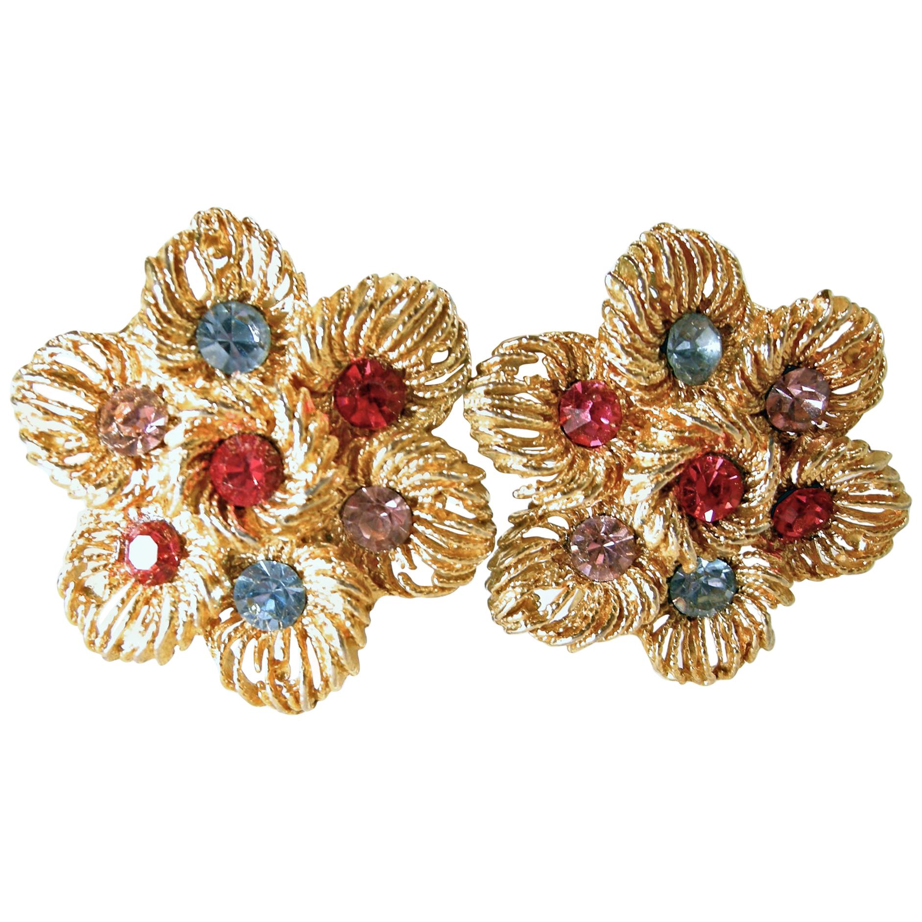 Vintage 1970’s Multi-Color Crystals Earrings For Sale