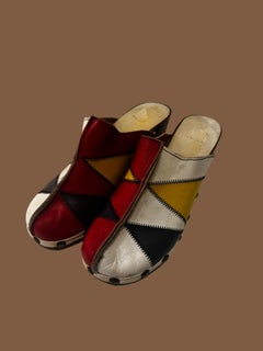 Vintage 1970s Multi Colored Patchwork Leather Clogs Made in Italy