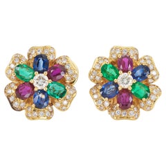 Vintage 1970s Multi-Gem Flower Earrings