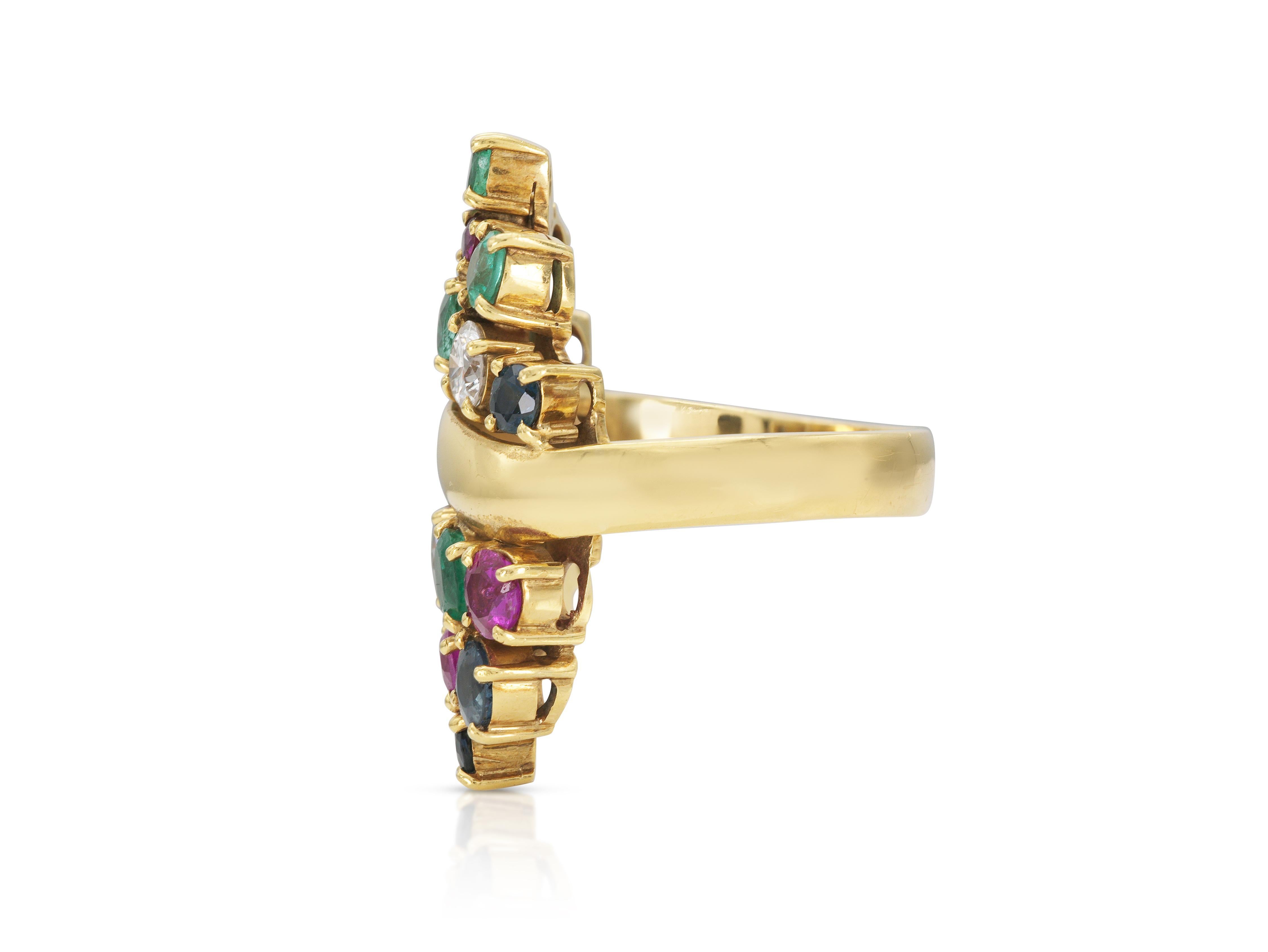 Taglio rotondo Anello d'oro multigemma vintage degli anni '70 in vendita