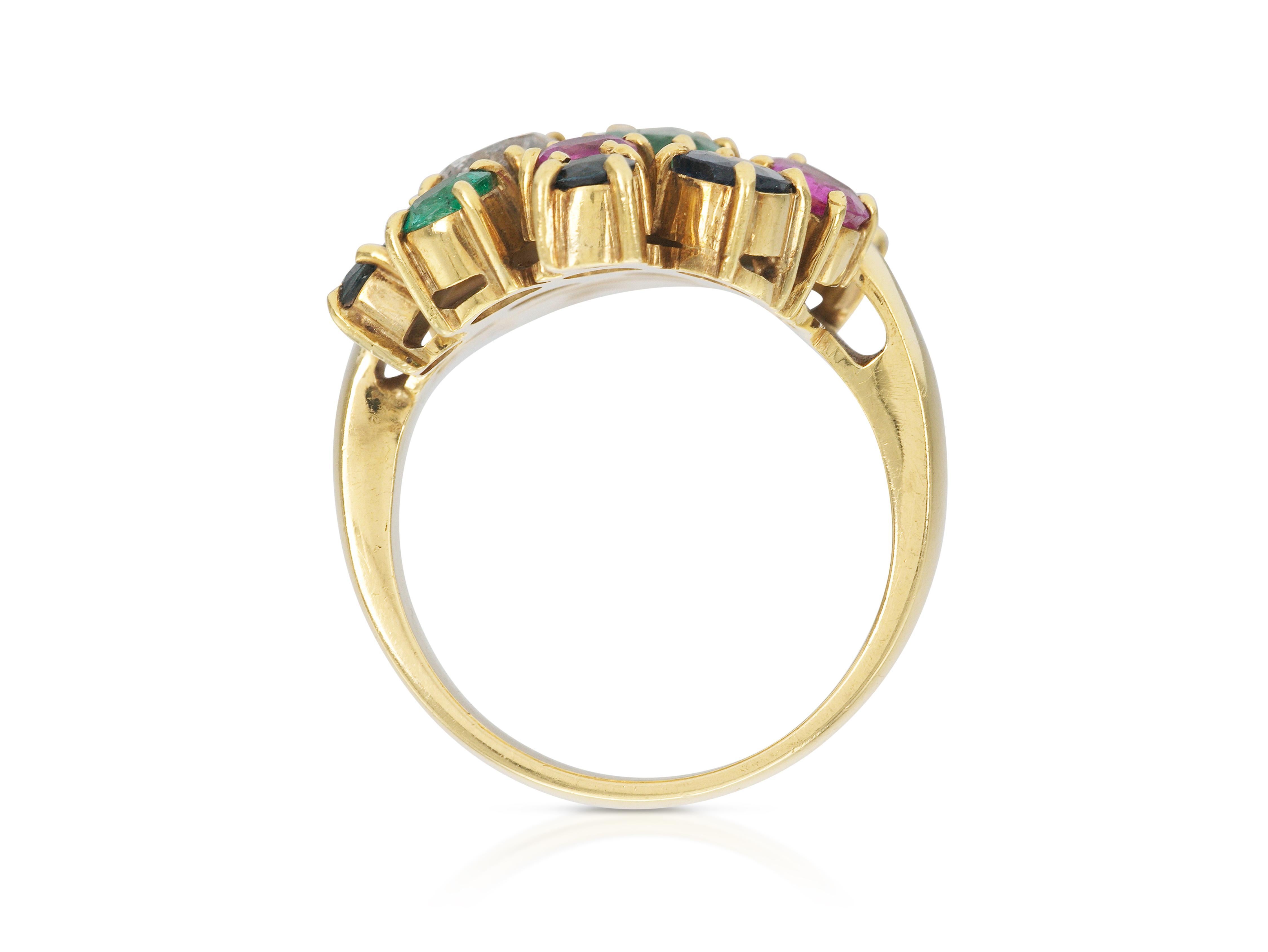Anello d'oro multigemma vintage degli anni '70 In condizioni buone in vendita a New York, NY