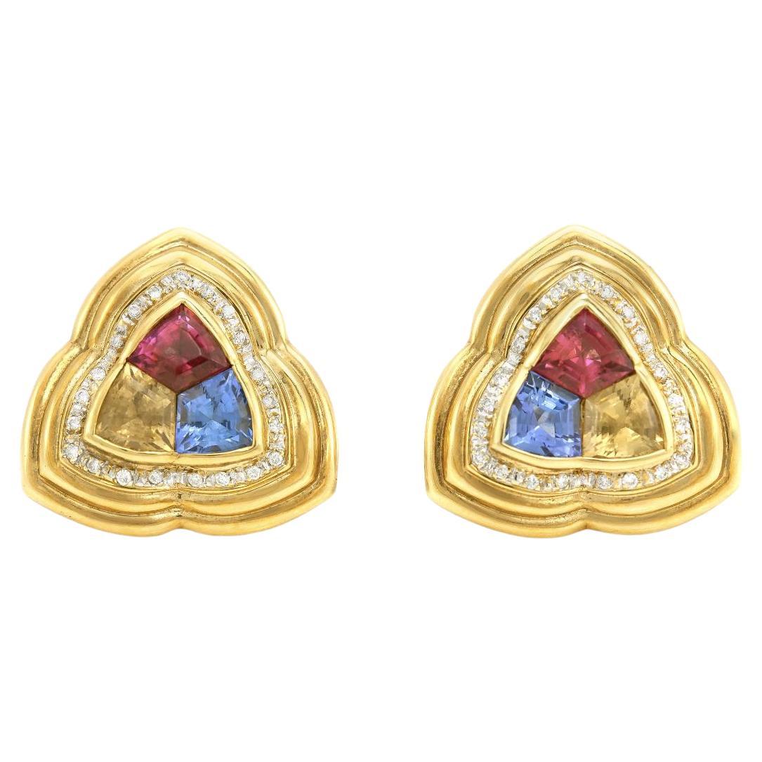 Orecchini a triangolo con diamanti con più gemme, vintage anni 
70