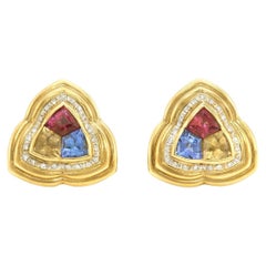 Orecchini a triangolo con diamanti con più gemme, vintage anni 
70