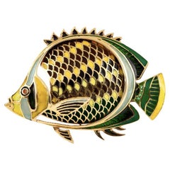 Vintage 1970s Multicolor Enamel Fish Brooch