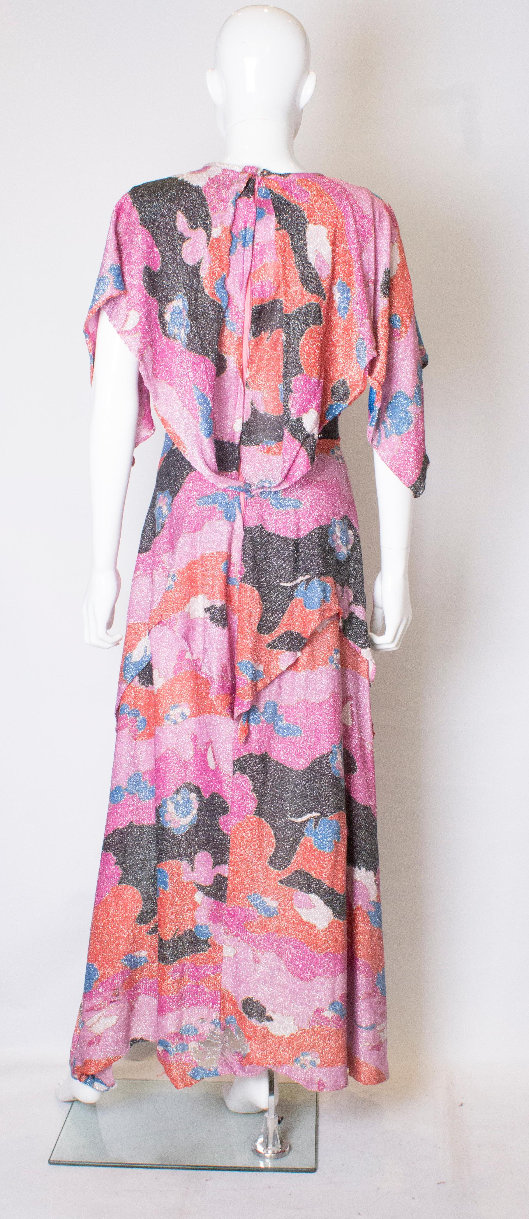 Brown Vintage 1970s Multicolour Evening Gown