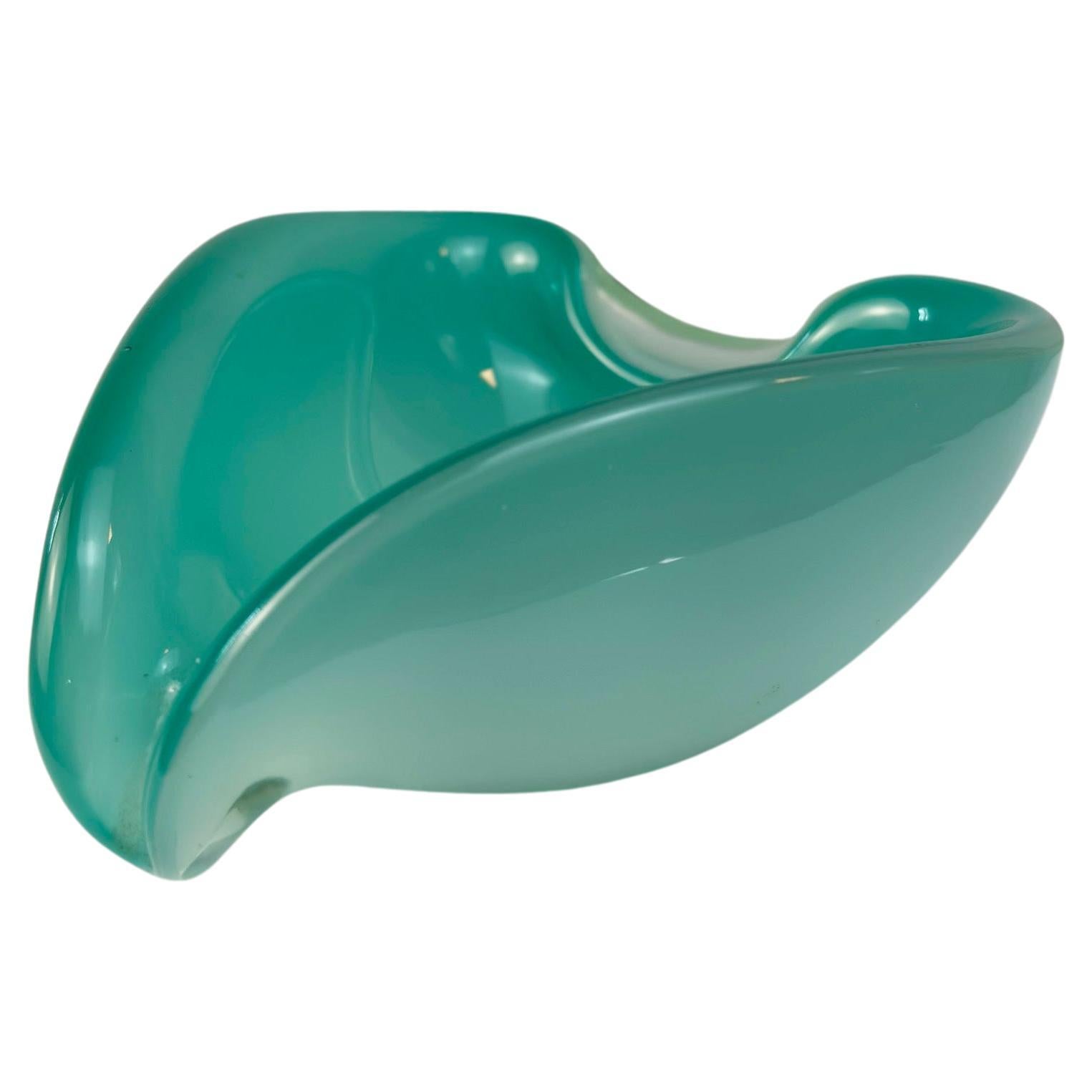 Turquoise Murano Glass Pinch Dish attributed to Archimede Seguso For Sale