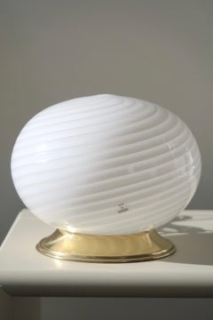Vintage 1970s Murano Vetri Mouth Blown White Swirl Glass Table Lamp
