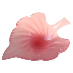 Vintage 1970s Murano Vetri Pink Leaf Glass Bowl Shell Signed Mouth Blown