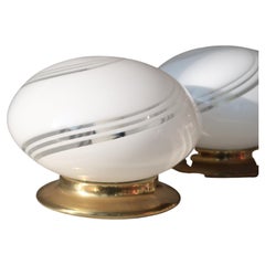 Vintage 1970s Murano White Swirl Table Lamp with Brass Base Original