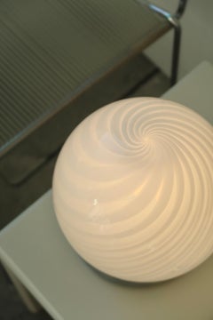 Vintage 1970s Murano White Swirl Table Lamp with Chrome Base Original