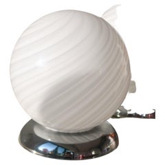 Vintage 1970s Murano White Swirl Table Lamp with Chrome Base Original