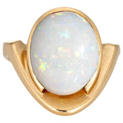 Vintage 1970s Natural Opal Ring 14 Karat Gold Abstract Design Pinky Jewelry