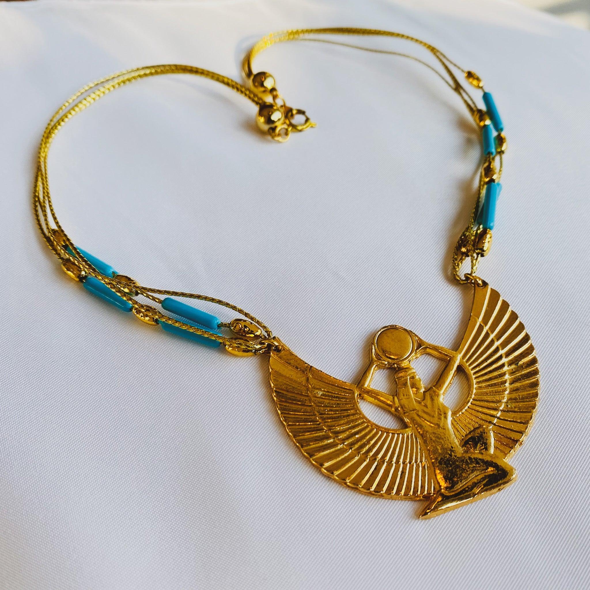 Egyptian Revival Vintage 1970s Necklace - 18 Carat Gold Plated Vintage Deadstock