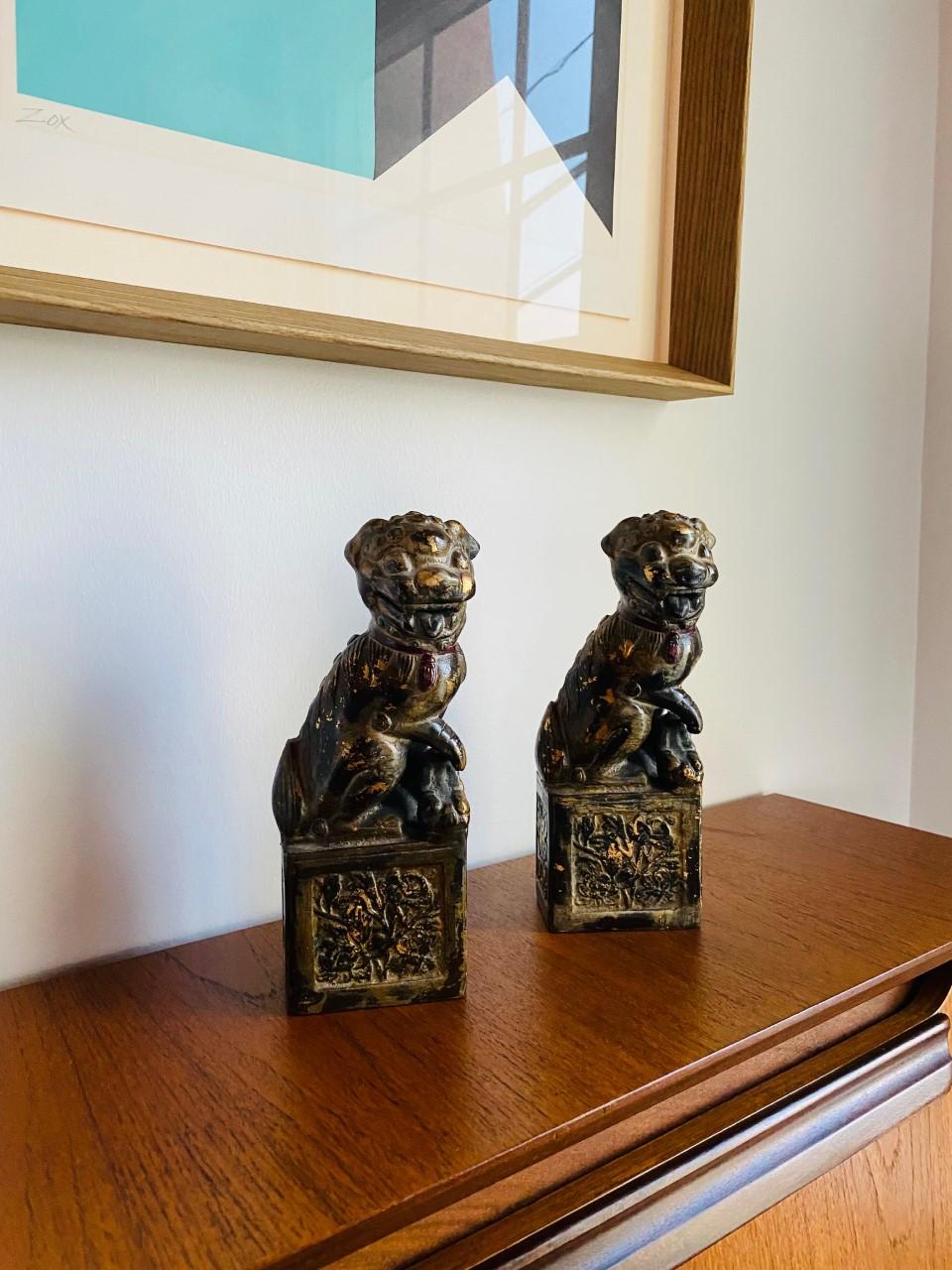 Vintage 1970s Neiman Marcus Japan Bronze Foo Dogs In Good Condition For Sale In San Diego, CA