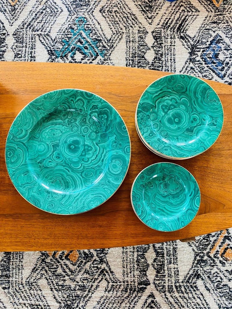 Vintage 1970s Neiman Marcus Malachite Porcelain Plates 'Set of 10' For