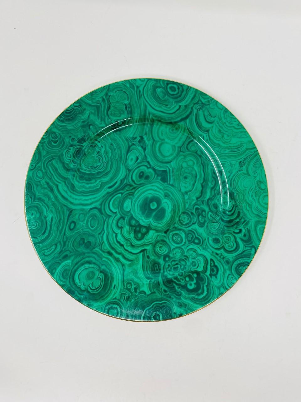 Mid-Century Modern Vintage 1970s Neiman Marcus Malachite Porcelain Plates 'Set of 10'