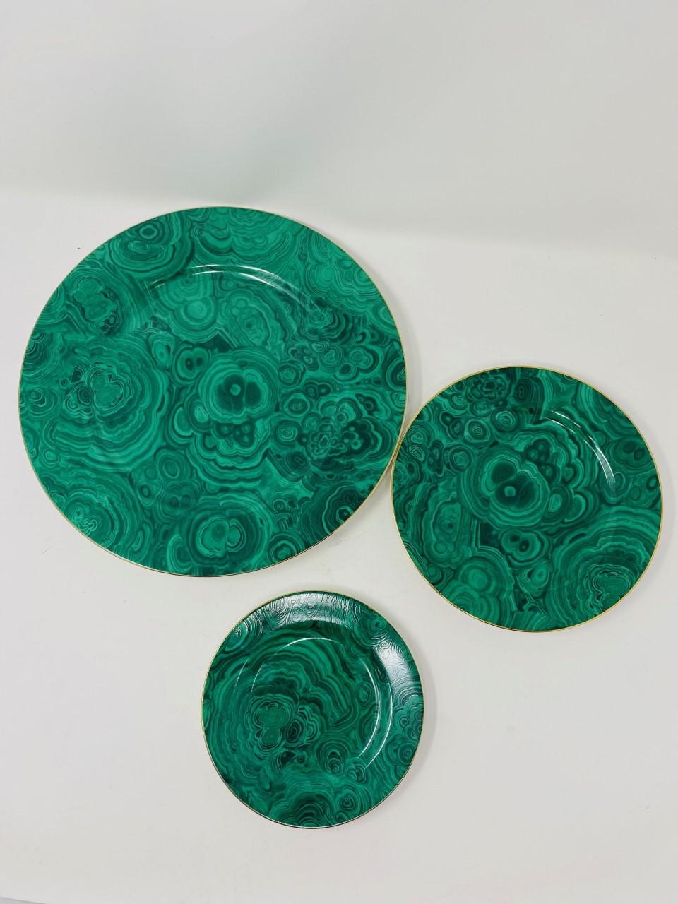 Vintage 1970s Neiman Marcus Malachite Porcelain Plates 'Set of 10' In Good Condition For Sale In San Diego, CA
