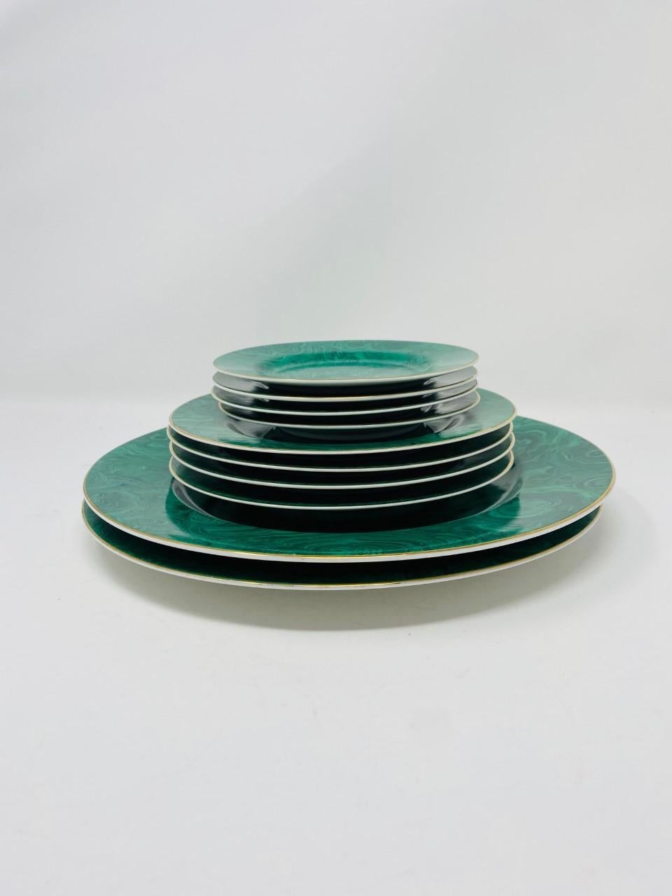 Vintage 1970s Neiman Marcus Malachite Porcelain Plates 'Set of 10' For Sale 1
