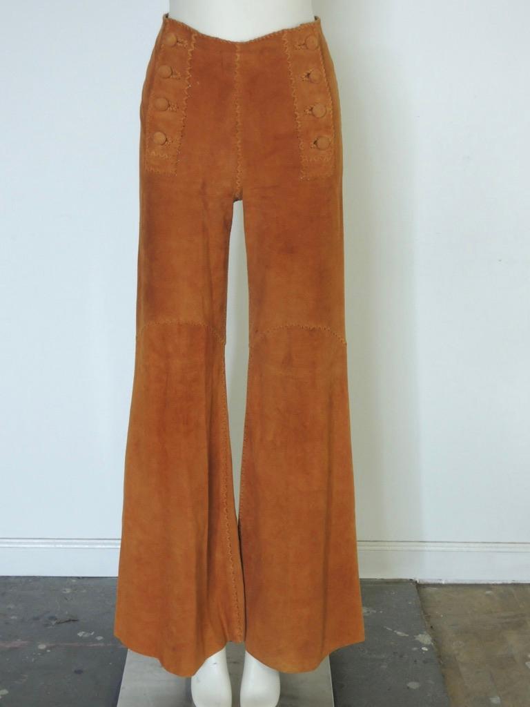 Vintage 1970's North Beach Leather Hippie Whipstitch Sailor Pants and Vest For Sale 8