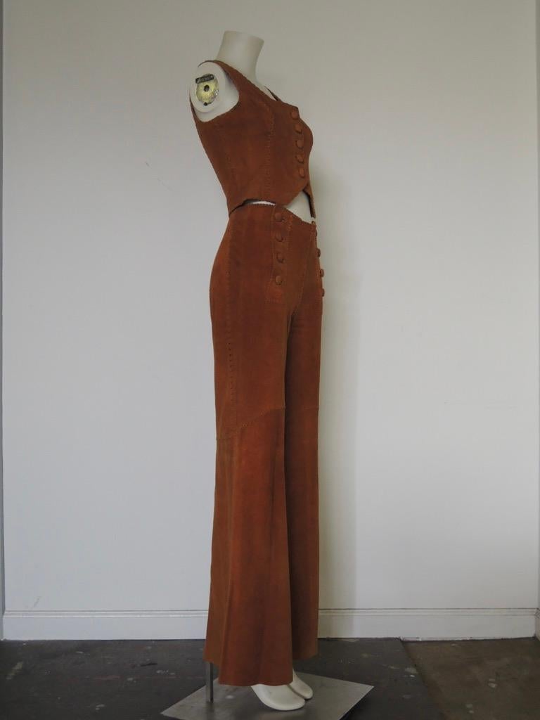Vintage 1970's North Beach Leather Hippie Whipstitch Sailor Pants and Vest In Good Condition For Sale In Oakland, CA