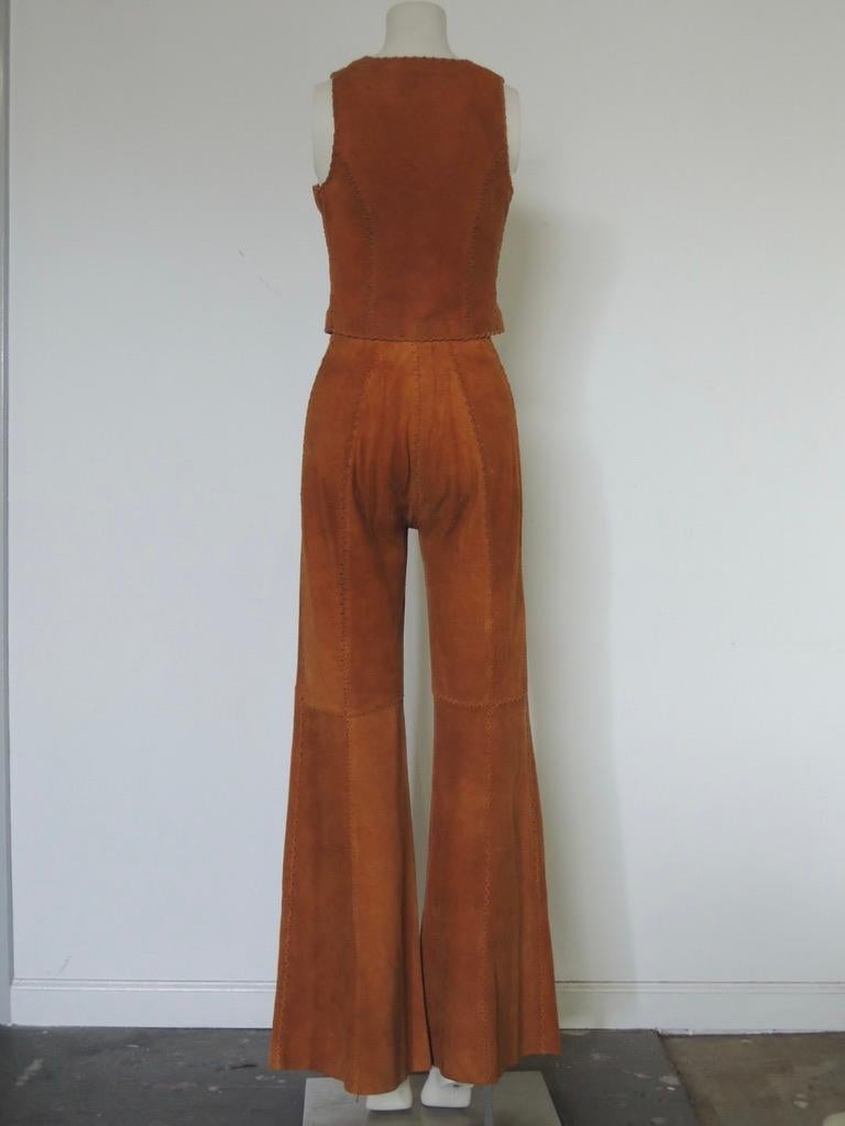 Vintage 1970's North Leather Hippie Whipstitch Sailor Pants and Vest Pour femmes en vente