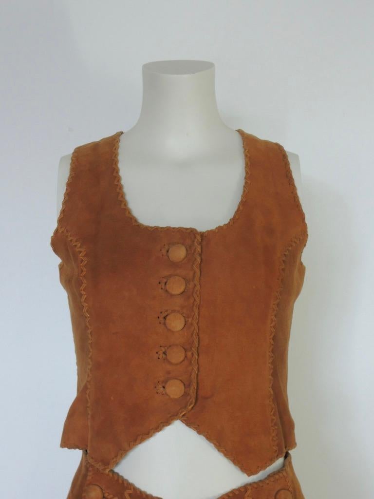 Vintage 1970's North Leather Hippie Whipstitch Sailor Pants and Vest en vente 1
